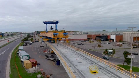 4K camera drone view of the contruction site of the REM (Metropolitan Express Vídeos de archivo 163770196