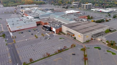 4K camera drone view of Fairview Shopping Mall in Pointe Claire, Montreal. Stock Footage 164000050