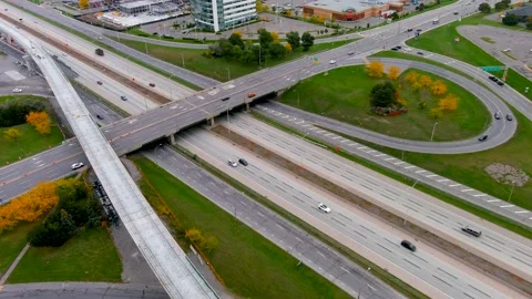 4K camera drone view of the intersection of St Jean Boulevard and Highway 40 Video stock 163299098
