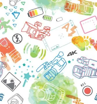 4K camera filmmaking seamless pattern Stock Illustration