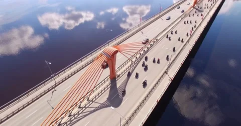 4K - Camera follows bikers on the bridge Video stock 63301448
