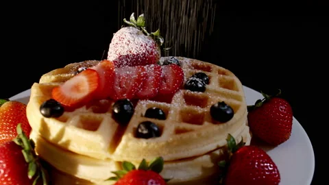 4K Camera movement close up hand of pastry chef sprinkle powder icing sugar o Stock Footage 156434444
