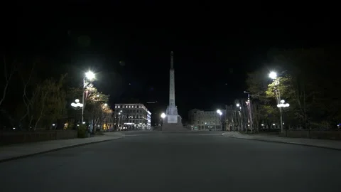 4K - Camera moves to the Freedom Monument in Latvia at night Stock Footage 132013510