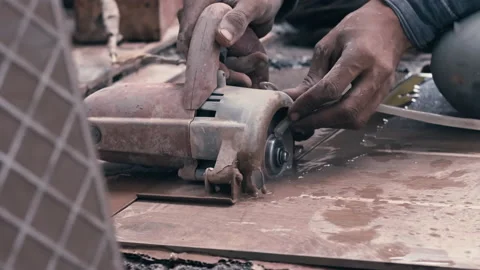 4k Camera shot of tile cutting machine in use. Stock Footage 164109773