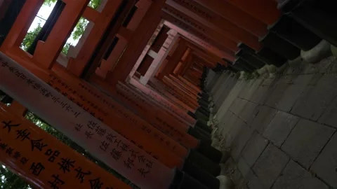 4K Camera Twist Roll of Torii Gates at Fushimi Inari Shrine — Orange Poles in Ky Видео 150830992
