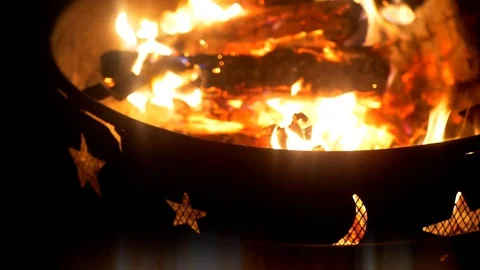 4K Campfire Flames, Close Up Camp Fire Bit, Orange Flame and Heat Slow Motion Stock Footage 77779138
