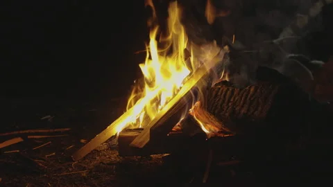 4k campfire at night in the mountains during winter Stock-Footage 149800519