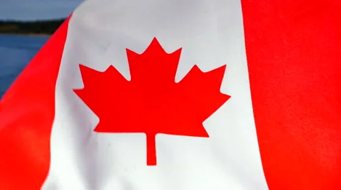 4K Canadian Flag Blowing in Wind, Stern of Sailing Boat on Water, National Pride Stock-Footage 68091273