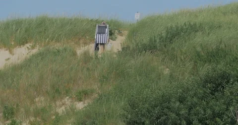 4K Cape Cod Beach Vacationer Stock Footage 66352970