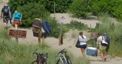 4K Cape Cod Beach Vacationers  Stock Footage 66353269