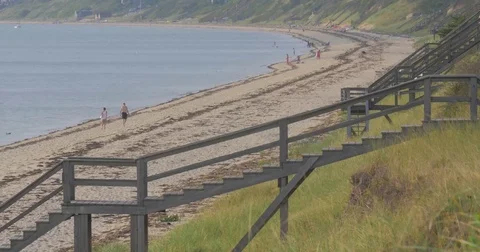 4k Cape Cod, Stairs Leading to Beach Stock Footage 70906693