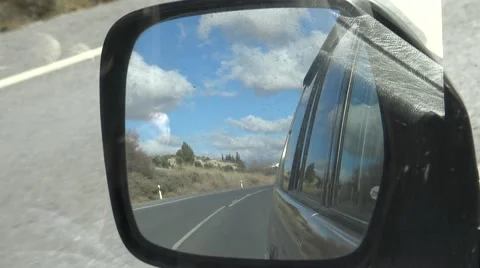 4K Car mirror while driving in long road through beauty countryside in Spain-Dan Stock Footage 67269877