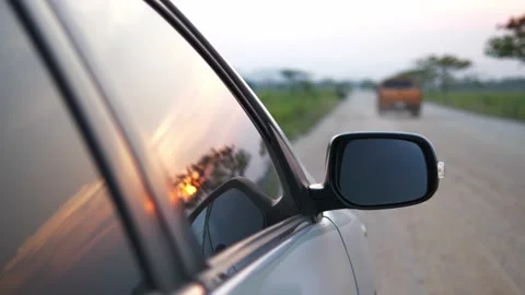 4K Car mirror while driving in long road through beauty countryside in Thailand Stock Footage 167013484