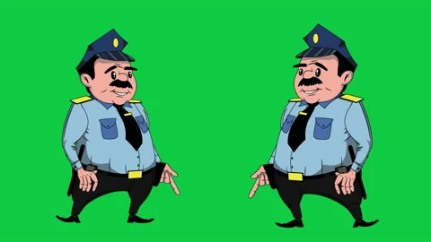 4k cartoon of two policemen stadding on green background. Stockbeeldmateriaal 137610432