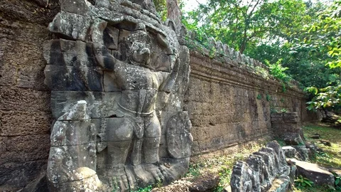 4K, Carved stone of Garuda on wall of Preah Khan temple. Legendary mythology-Dan Stock Footage 119059077