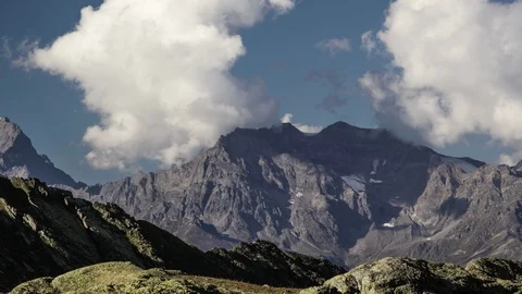 4k Caucasus mountain range and clouds Timelapse panoramic Stock Footage 87286064