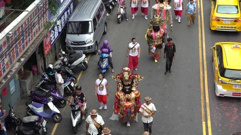 4K Celebration of Matsu God. Procession chinese deities guards patrol City-Dan Stock Footage