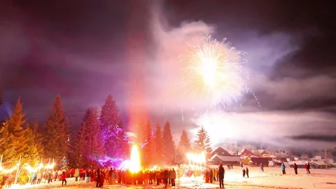 4K celebration of the new year in a forest glade Stock Footage 72383946