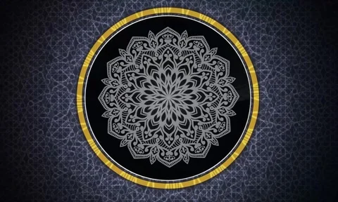 4K Centric Silver Mandala Pattern Gold Circular Frame Black Background 库存影片 339268033