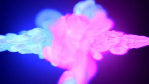 4K CG collision of two ink color smokes cyan and violet in retro disco style Stock Footage 90313861