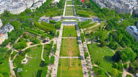 4K Champ de Mars Park, Paris France Park Aerial View Stock Footage 65411725