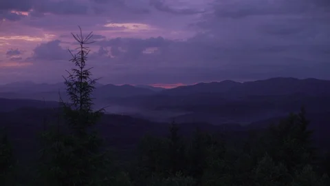 4K Charming nature panoramic mountain valley violet tones view carpathian Stock Footage 119779410