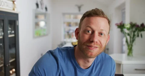 4K Cheerful man making video call at home, seen from webcam's pov Video stock 108119194