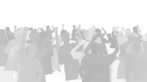 4k Cheering crowd group people men human procession concert rallies silhouette. Stock Footage 73498727
