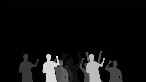 4k Cheering crowd group people men human  procession concert rallies silhouette Stock Footage 73499186