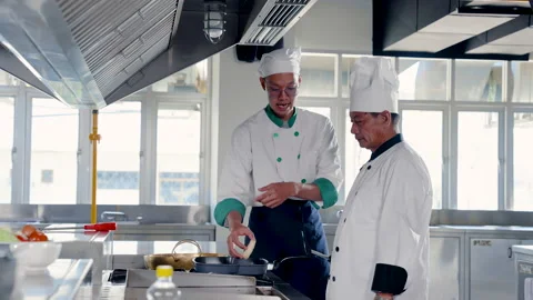 4K, Chef is teaching students cooking class cook menu that students Stock Footage 236742021