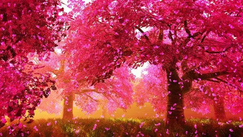 4K Cherry Blossoms Magic Garden Seamless Looping Animation Stock Footage 122520590