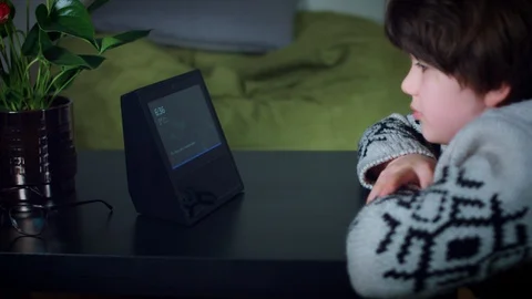 4K Child Boy Checking Shops Nearby on Smart Home Device Stock Footage 86005485