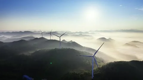 4K Chinese Mountain Range Wind Farm Cinematic Sho 库存影片 336501493