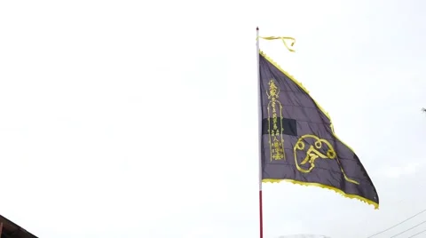 4K Chinese writing on flag by wind in phuket Vegetarian Festival 2016 Stock Footage 68089942