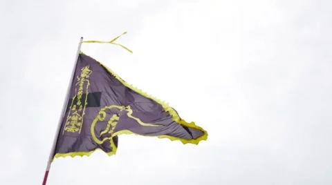 4K Chinese writing on flag by wind in phuket Vegetarian Festival 2016 Vidéo 68090531