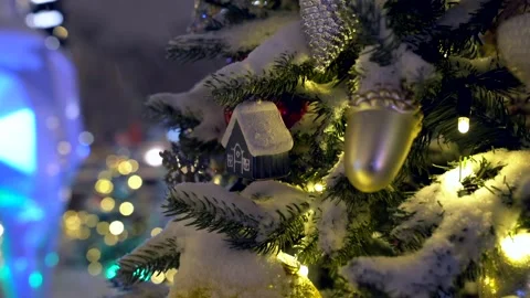 4k Christmas decorations falling snow Stock-Footage 227122812