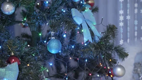 4K. Christmas tree decoration, the camera moves smoothly. Stock Footage 168764662