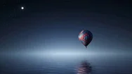 4K Cinemagraph Of Moonlight Night With Hot Air Ballon Over Water Stock Footage
