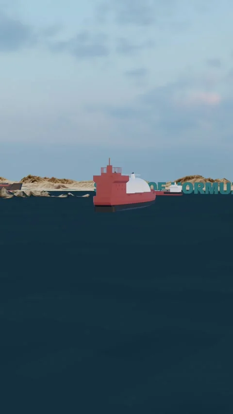 4K Cinematic 3D Map of the Strait of Hormuz with Cargo Ships 9.16 Vertical Stock Footage 332461766
