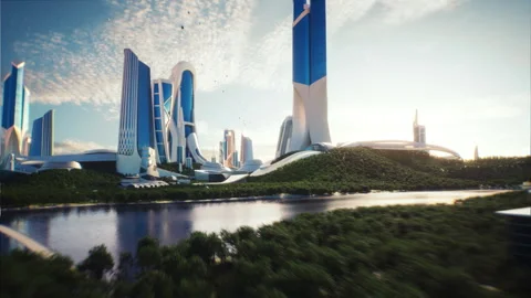 4K, Cinematic cuts. 3D Utopia City of the future 스톡 동영상 242044453