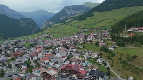 4K cinematic drone forward flight over Nauders village in Tyrol Austria Stock Footage 340768836
