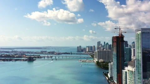 4k Cinematic drone view of modern Miami cityscape on a sunny summer day Stock Footage 274926089
