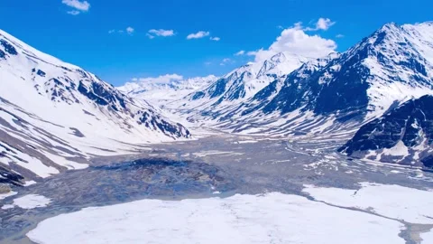 4K Cinematic Drone View of Remote Snowy Mountains in Ladakh, Himalayas Stock Footage 308221208