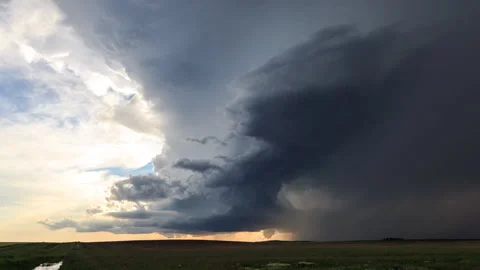 4K Cinematic Epic Supercell Storm Rotating With Lightning Timelapse - Prores Stock Footage 319803640