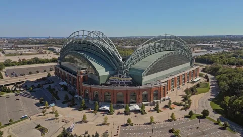 4K Cinematic Forward Drone Shot Of American Family Field At Mid Day Milwaukee Stock Footage 224654855