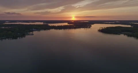 4K Cinematic Forward Drone Shot Toward Manitou Rd Lake Minnetonka Spring Evening Stock Footage 247874309
