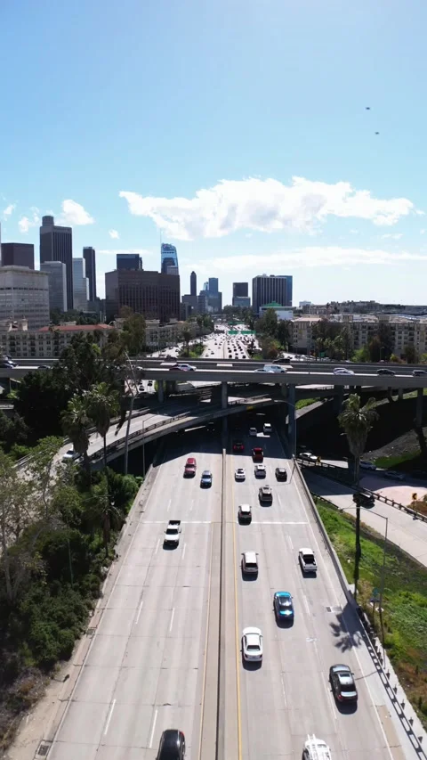4K cinematic Hyper lapse aerial footage of  Downtown Los Angeles 101 freeway Stock-Footage 237488487