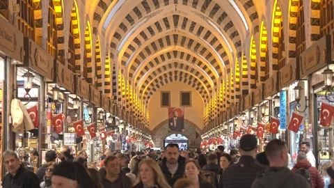 4K Cinematic Istanbul Spice Bazaar (Mısır Çarşısı) Interior Stock Footage 333486876