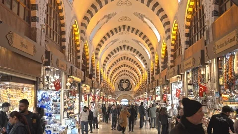 4K Cinematic Istanbul Spice Bazaar (Mısır Çarşısı) Interior Stock Footage 333486880