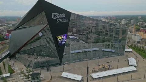 4K Cinematic Reverse and Ascending Aerial View of US Bank Stadium Minneapolis Stock Footage 220468845